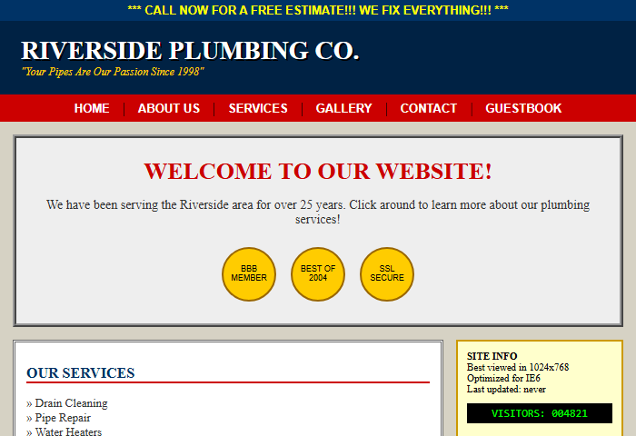 Before: a dated, cluttered example site